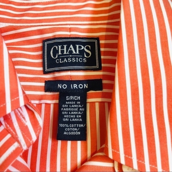 Chaps. Botton Down Shirt NO IRON Orange Vertical Stripe Size S/P - Picture 3 of 5
